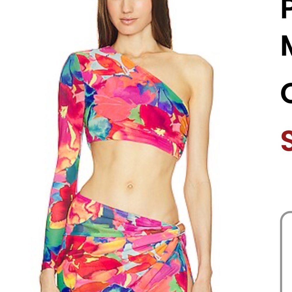 Michael Costello Pink and Red Swim Coverup top Asymmetrical Design